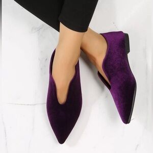 Purple Velvet Pointy-Toe Ballet Flats